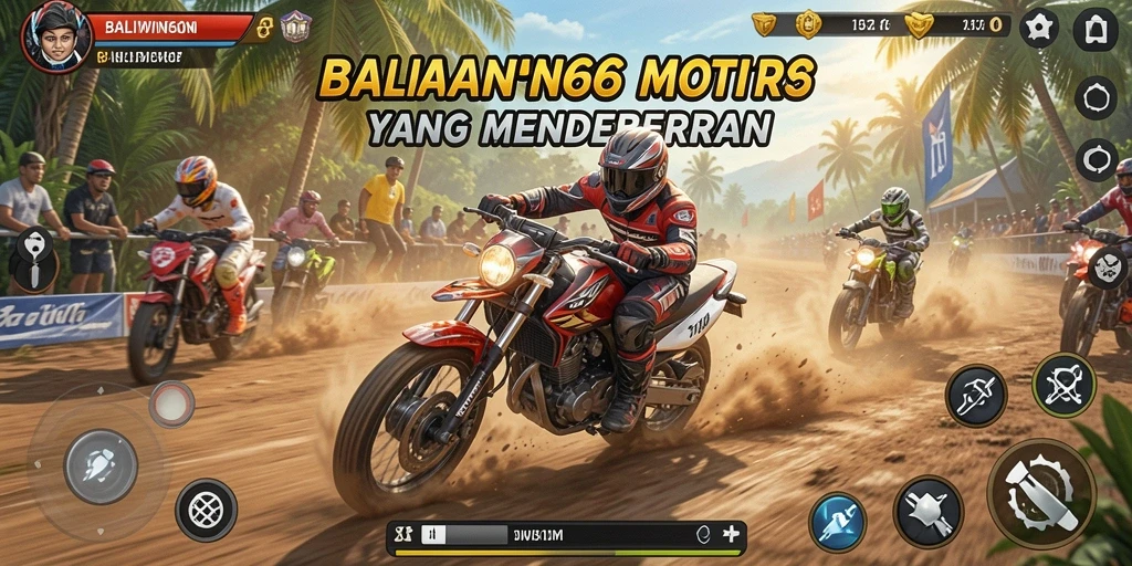 Tampilan gameplay BALIWIN66 saat balapan motor di trek menantang.