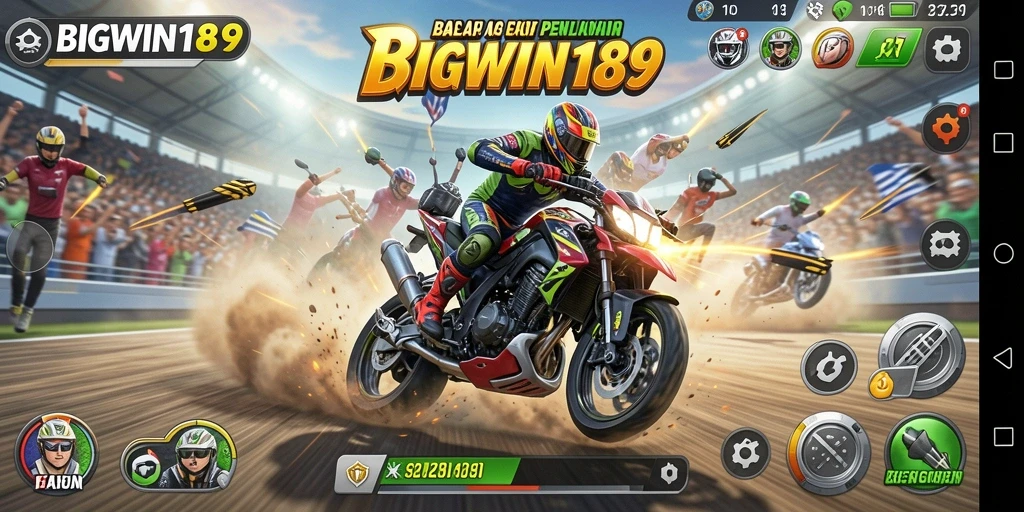 Screenshot gameplay BIGWIN189 menampilkan aksi balapan yang mendebarkan.
