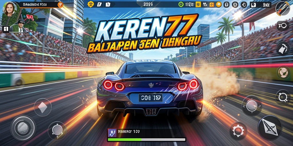 Tampilan seru dari gameplay KEREN77 saat balapan.