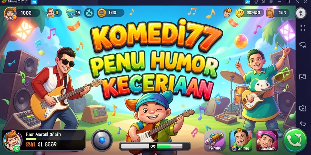Tampilan gameplay KOMEDI77 yang ceria dan humoris dengan karakter lucu.