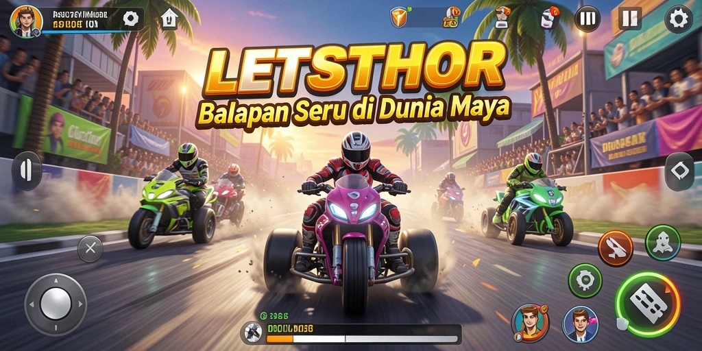 Gameplay LETSTHOR yang seru dengan balapan mendebarkan.