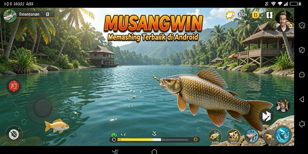 Tampilan gameplay <strong>MUSANGWIN</strong> yang menampilkan suasana memancing yang mendebarkan.