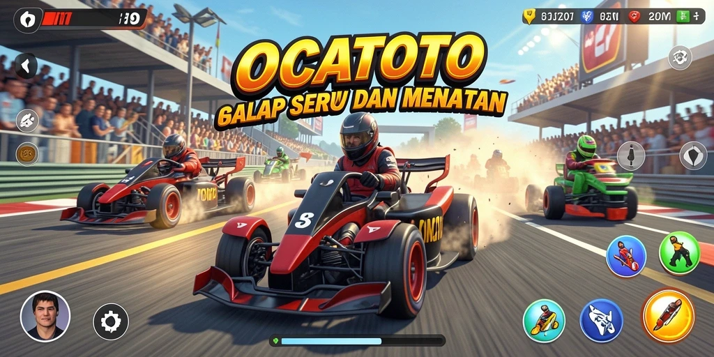 Tangkapan layar gameplay OCATOTO menampilkan aksi balap yang mendebarkan.